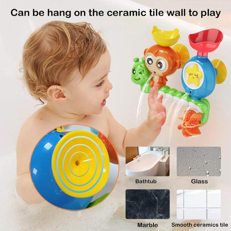 G-WACK Bath Toys for Toddlers Age 1 2 3 Year Old Girl Boy, Preschool New Born Baby Bathtub Water Toys, Durable Interactive Multicolored Infant Toy, Lovely Monkey Caterpillar, 2 Strong Suction Cups - Image 3